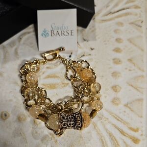 Studio Barse brass and natural stone bracelet features rutile quartz crystals